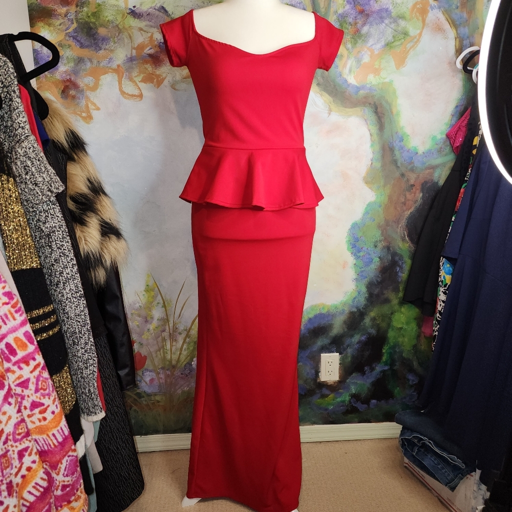 NWOT Red MAXI Dress with Peplum Style Skirt